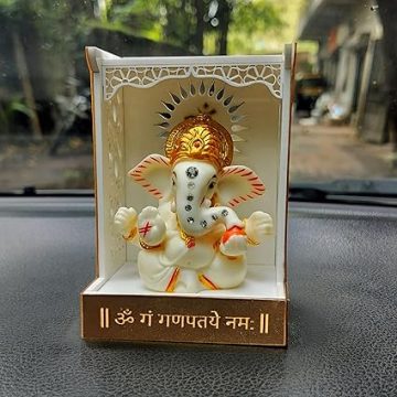 Ganesh Idol for Car Dashboard with Small Temple for Car Dashboard,Ganesh Idol for Office Desk,Ganesha Idol for Gift,Gift for Housewarming Ceremony Mandir (Mandir with Idol),5.6x7.6 Cm