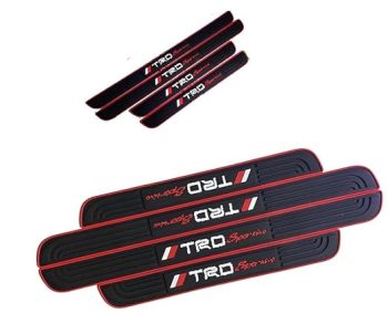 Rubber Car Door Entry Foot Step Sill Plate Guard Scuff Plate Protection TRD Design with Adhesive Tape (Black) (Set of 4)