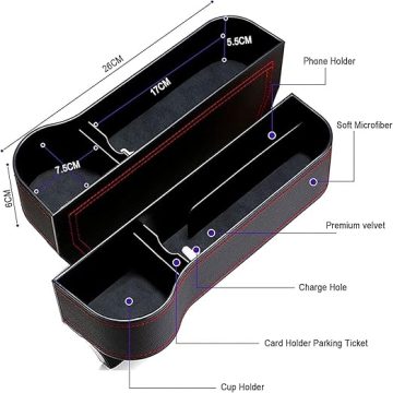 Car Seat Side Organizer with Cup Holder & Hooks – Gap Filler Storage Box for Front Seat Essentials Like Phones, Drinks & Cards – 1 PEC
