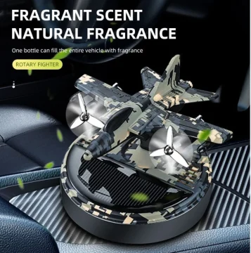 Solar Rotating Military Aircraft Jet Model with Aroma Diffuser | Solar Powered 360 Degree Rotating Airplane Showpiece for Car Dashboard, Desk, Office Table Decor | Aviation Gift Toys