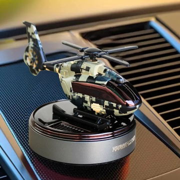 Solar Helicopter For Car Dashboard With Built-In Car Perfume Diffuser | Unique Car Dashboard Decoration Item With Fan | Rotating Design | Car Decor Accessory Dashboard Gadget | Grey